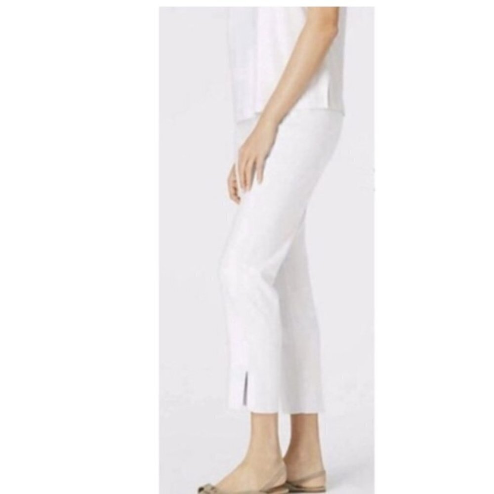 ❤️320 J. JILL Linen Stretch Front Slit White Ankle Pants